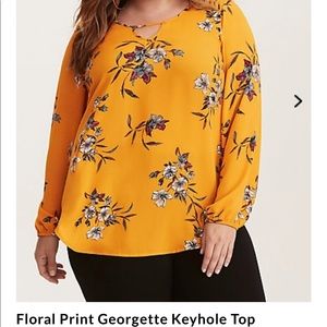 Torrid- mustard yllw floral,Georgette keyhole top